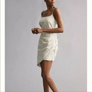 Anthropologie Flat White Ruched Mini Dress